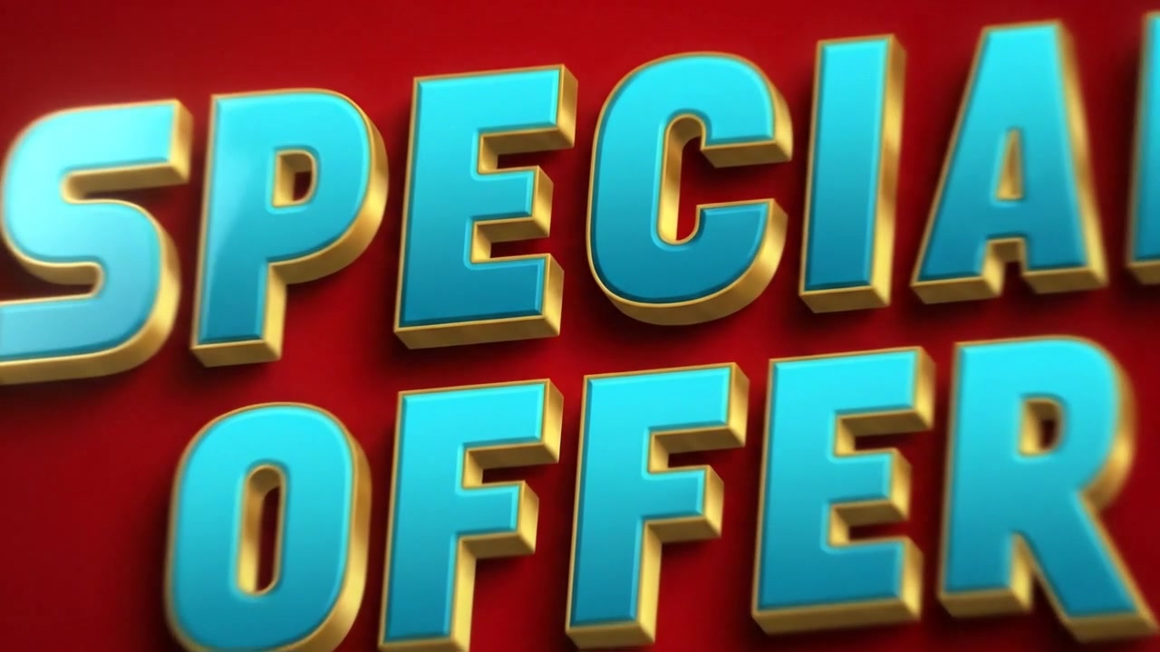 Special Offer Promotional Text Banner Animation With Vibrant 3D Typography