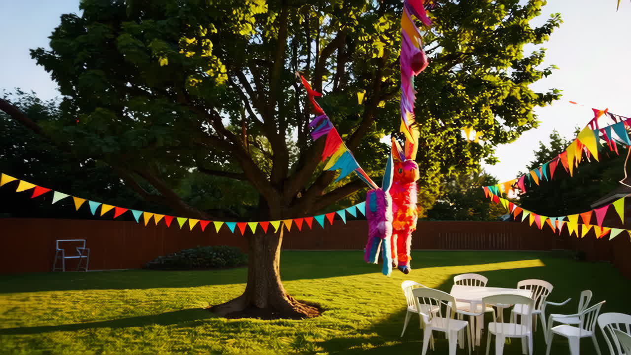 Colorful Piñata at an Outdoor Party