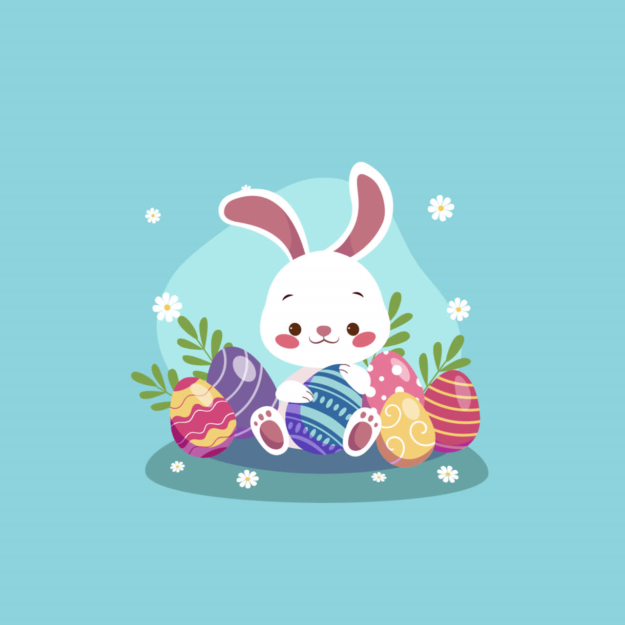 계란과 귀여운 부활절 토끼