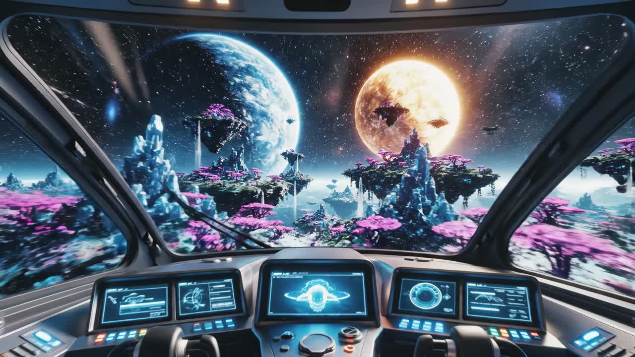 Spaceship Cockpit View of an Exotic Alien World