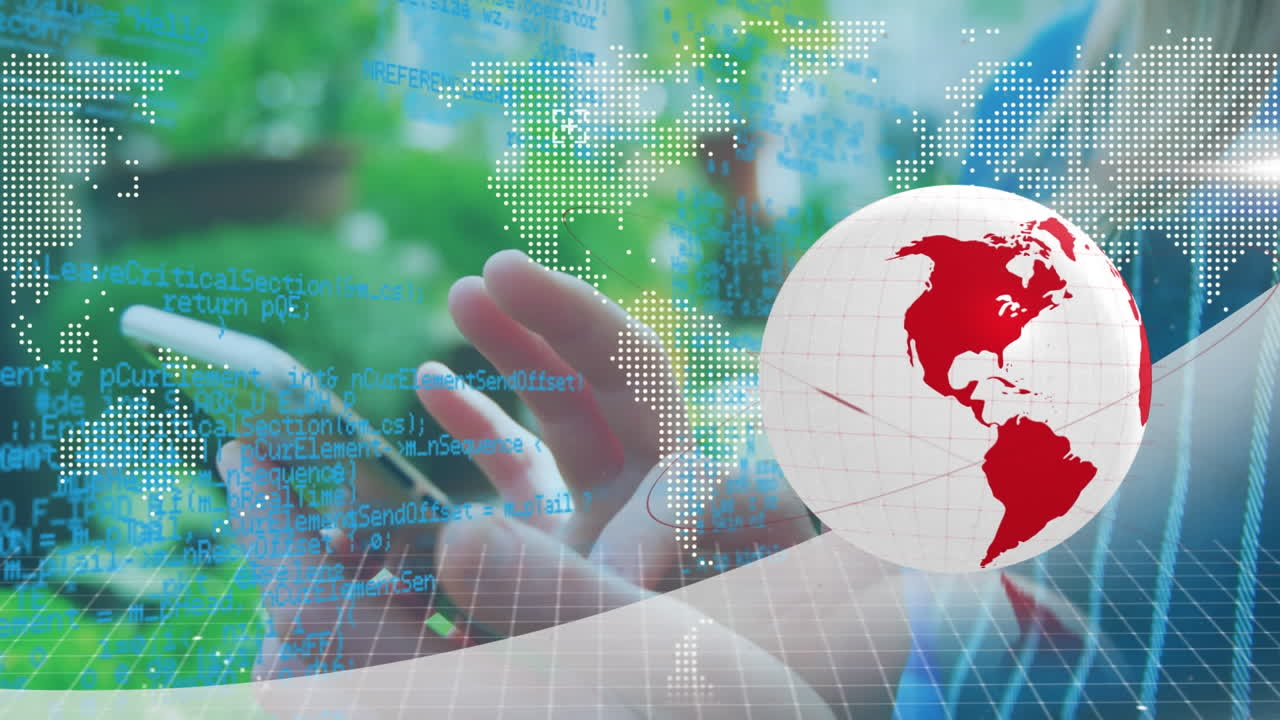 animación de la red de conexiones sobre la mujer usando teléfono inteligente