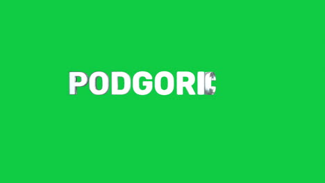 un texto 3d plateado de alta calidad y suave de la ciudad capital "podgorica"