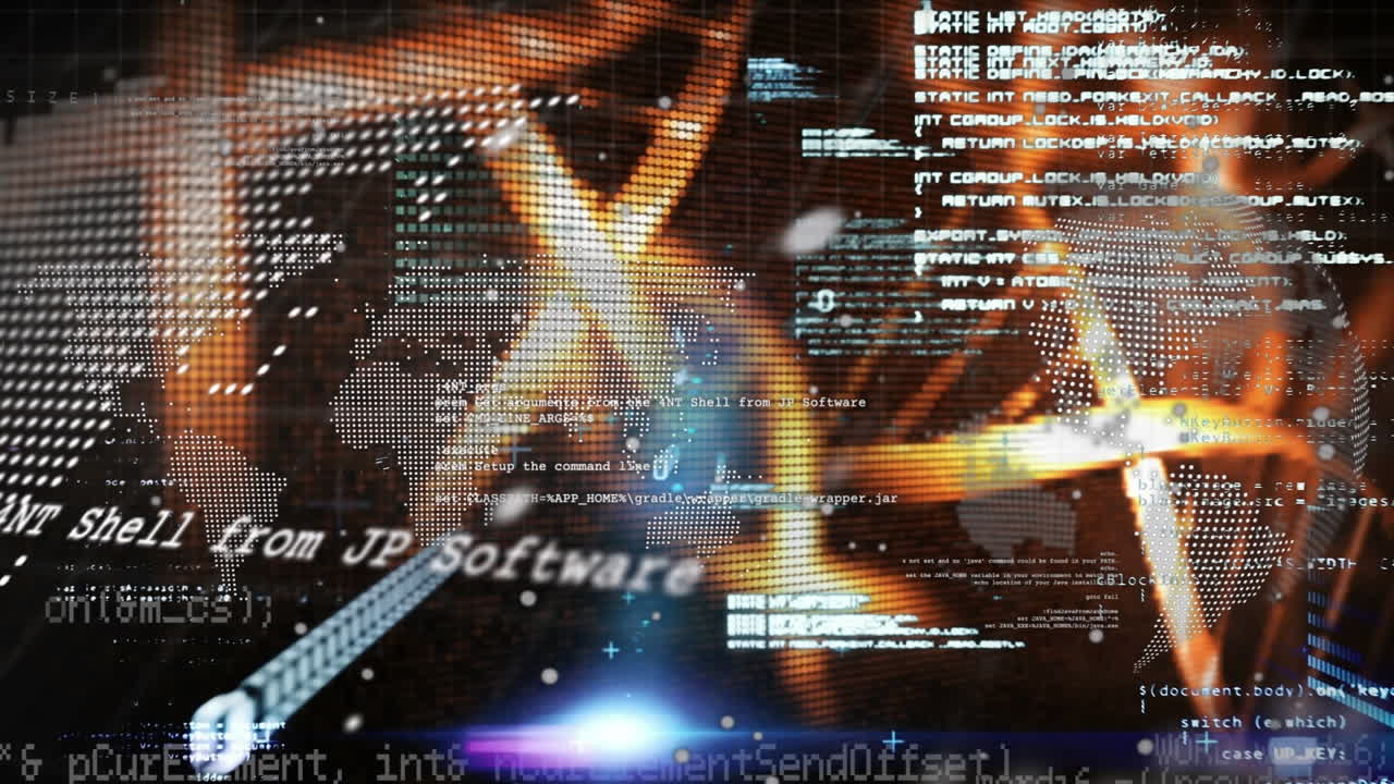 animación de procesamiento de datos, mapa del mundo y adn en fondo negro