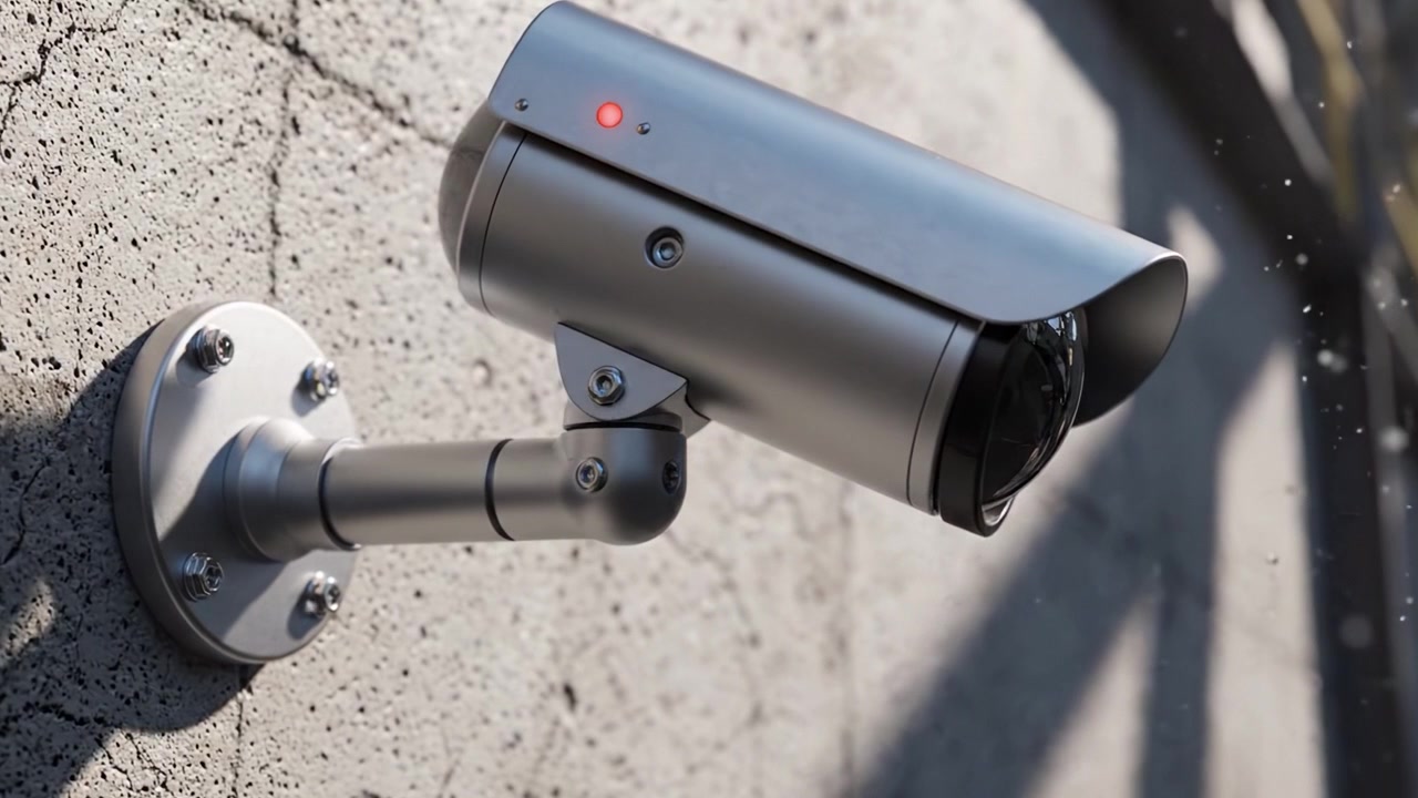 Tecnologia di sorveglianza: Un esame dettagliato di una moderna telecamera di sicurezza montata a parete che ne evidenzia il design e la funzionalità nel migliorare i sistemi di sicurezza