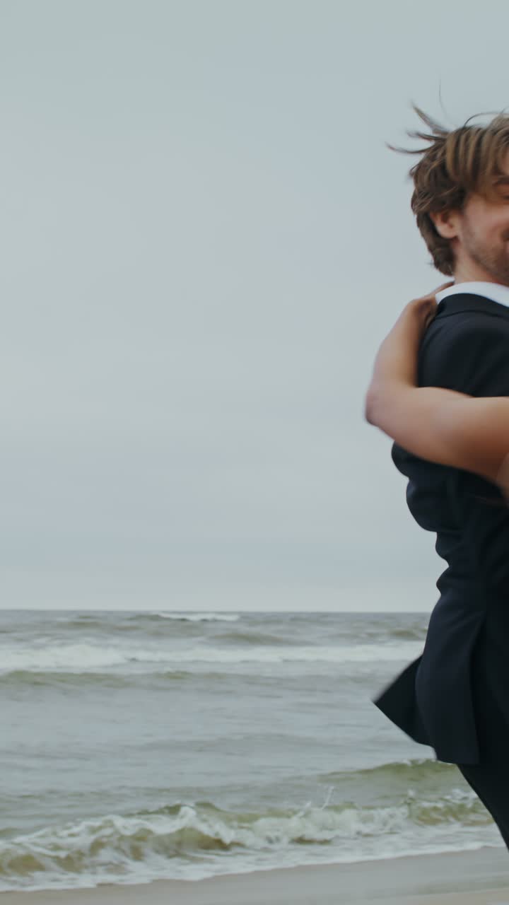 Bride and Groom Celebrating Wedding on Beach