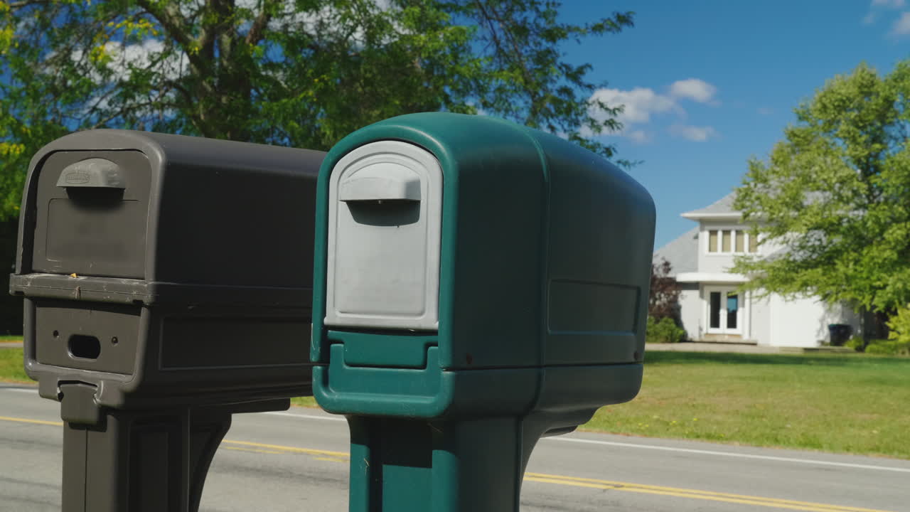 전형적인 미국 교외에 있는 두 개의 사서함