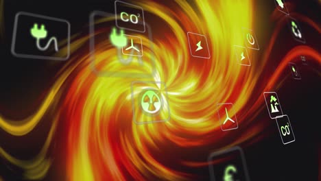 animación de iconos ecológicos sobre senderos de luz