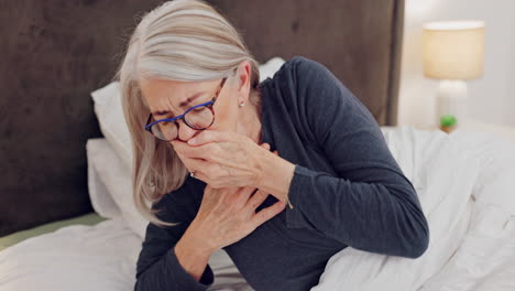 senior woman coughing for chest pain