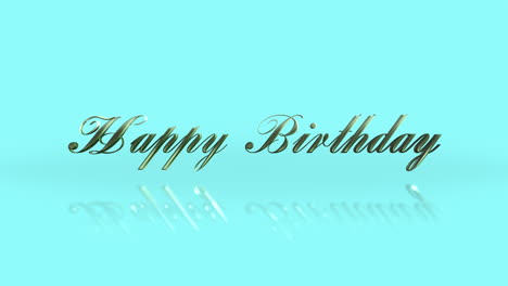 feliz cumpleaños reluciente en letras doradas en un lienzo azul flotante
