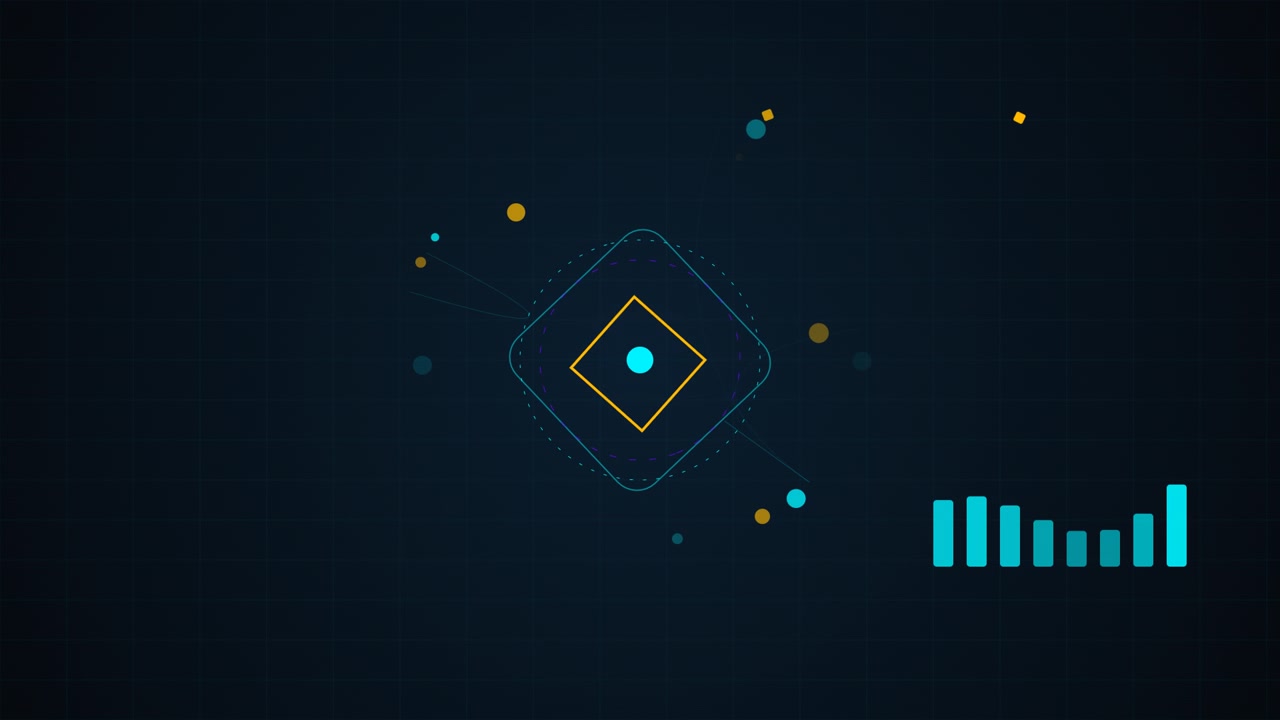Abstract Digital Motion Graphics with Rotating Geometric Shapes and Data Visualization