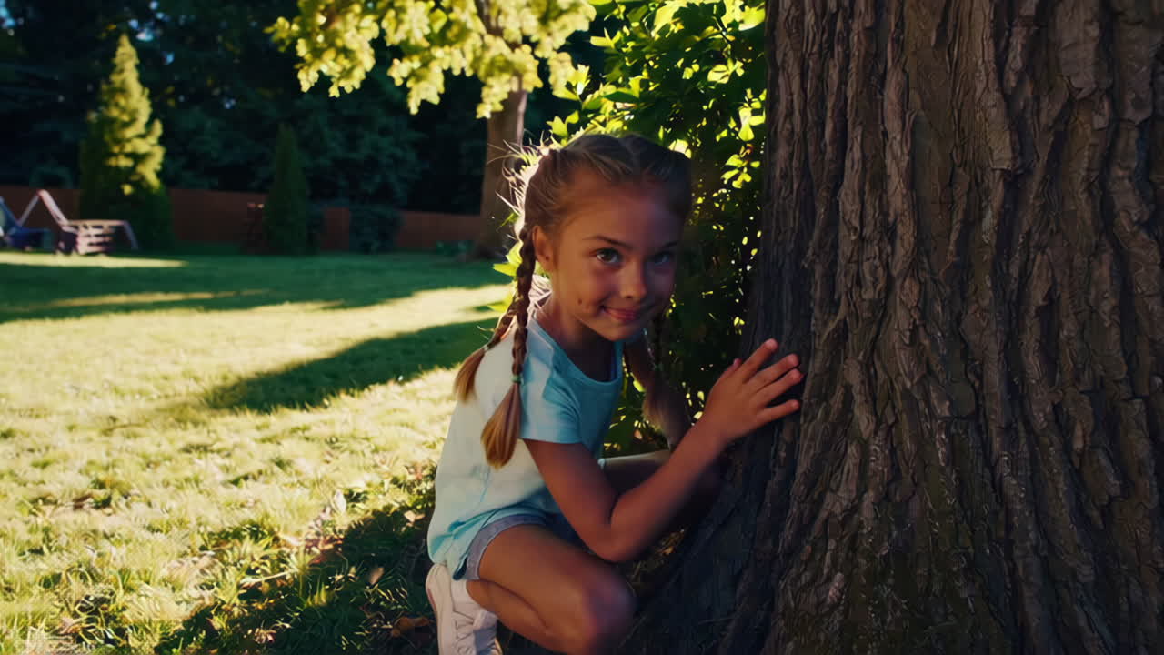 Children Playing Hide-and-Seek in the Backyard
