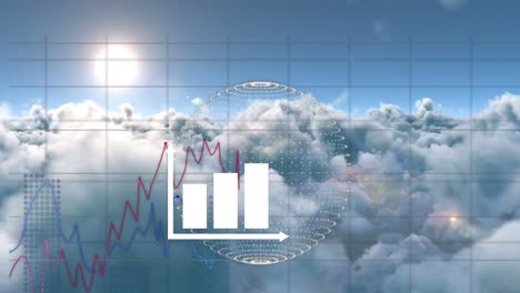 animation of digital interface over cloudy sky