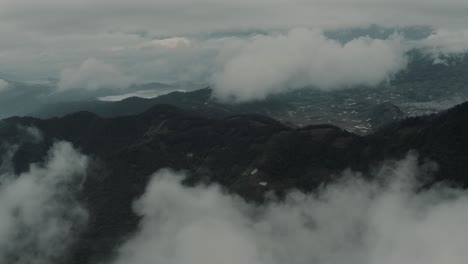 drone aerial landscape view of mountains, flying high in guatemala