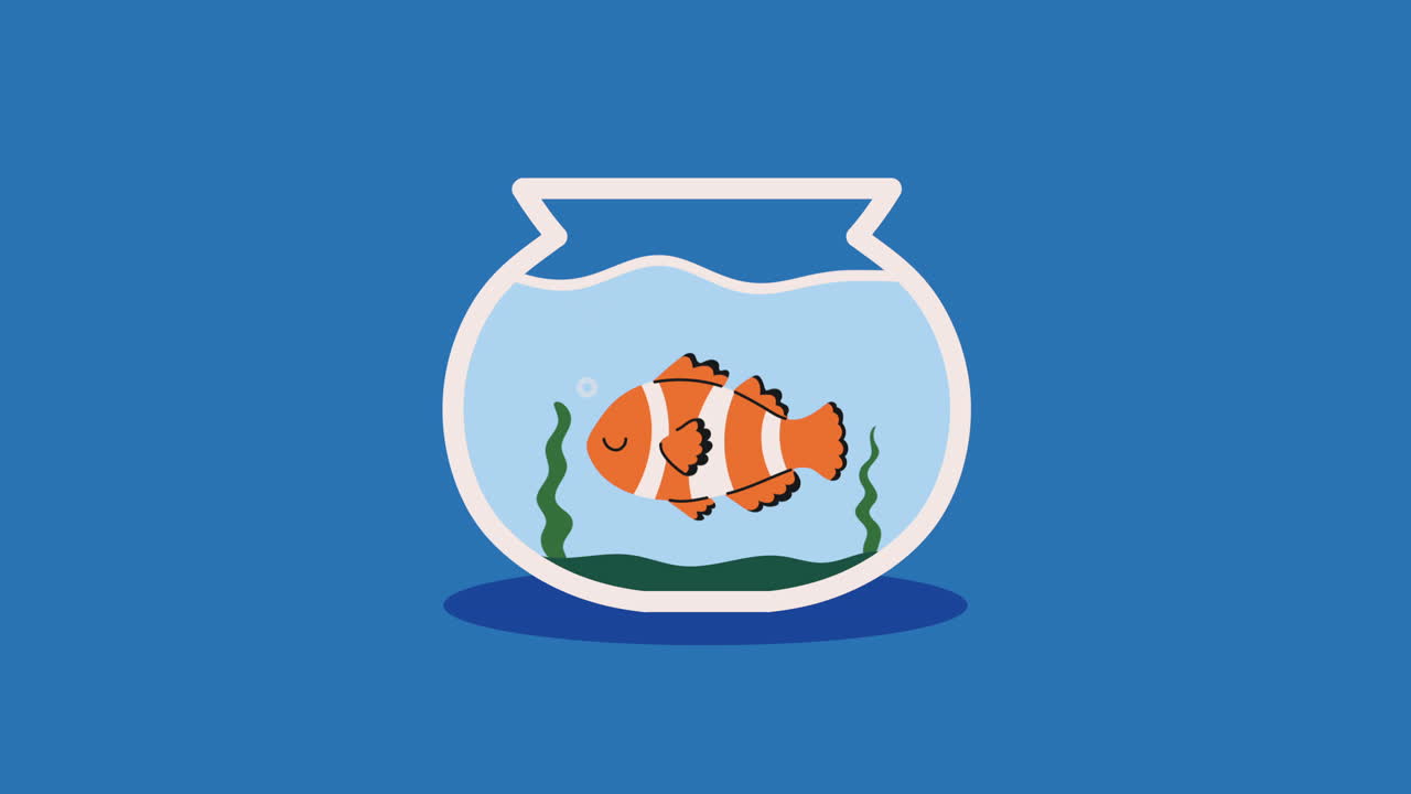 수족관에서 귀여운 물고기 캐릭터 애니메이션
