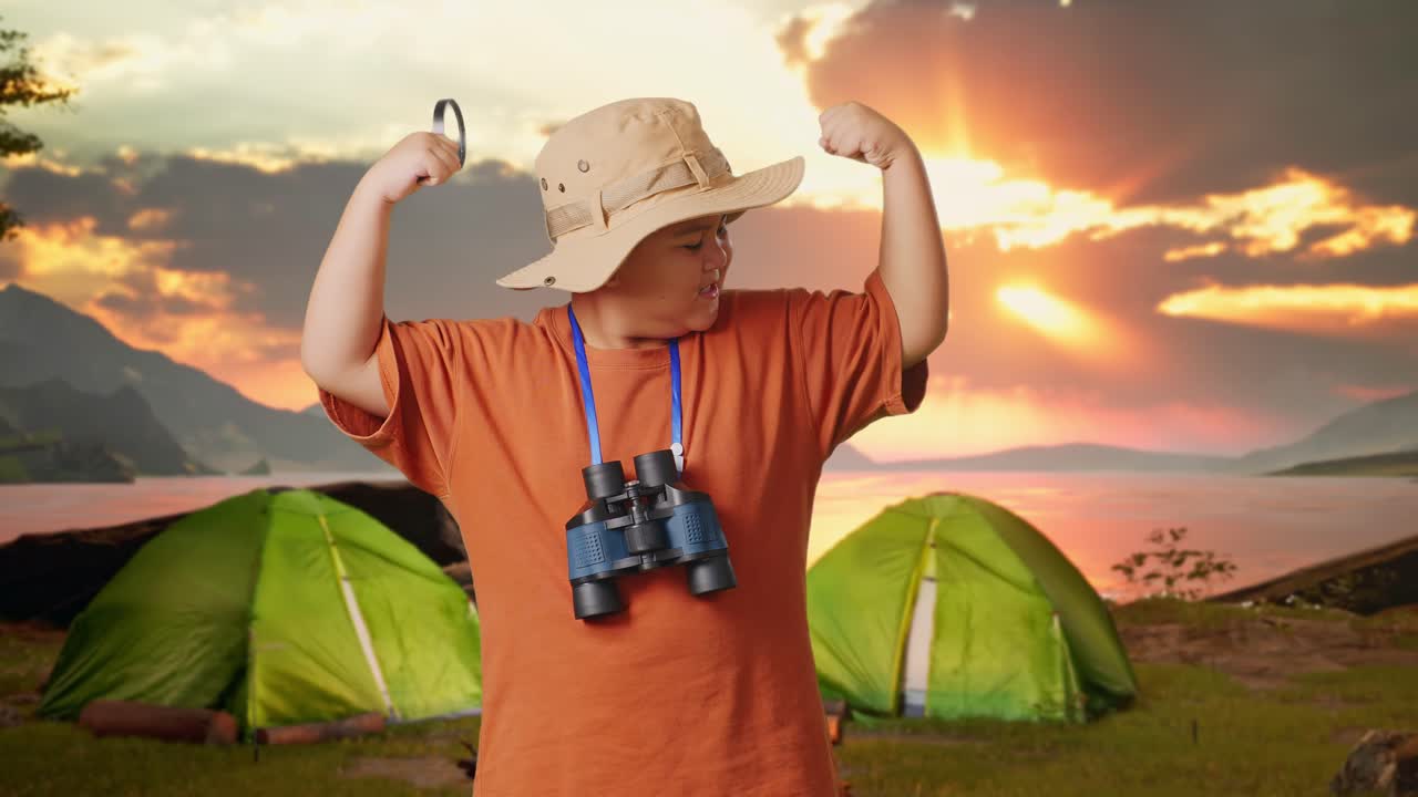 Happy Boy Camping at Sunset