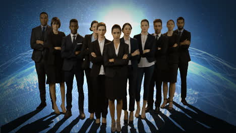 team of businesspeople standing with arms crossed