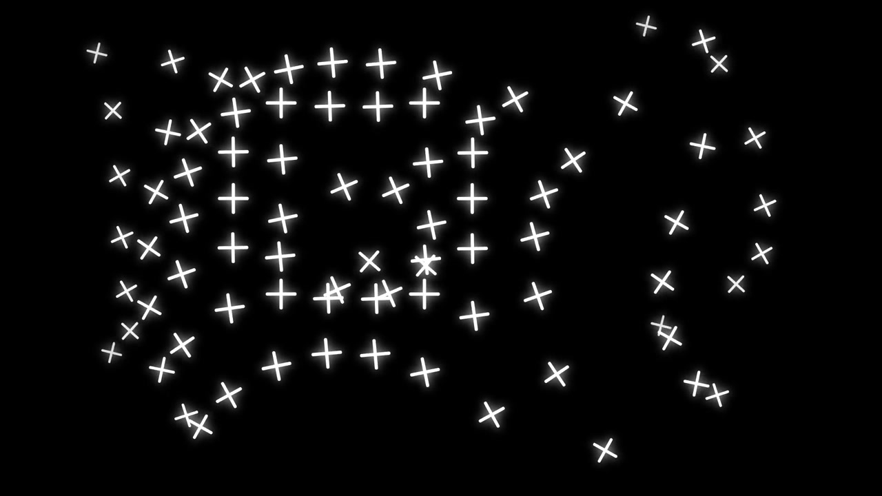 Animazione astratta di croci bianche luminose che si muovono su sfondo nero