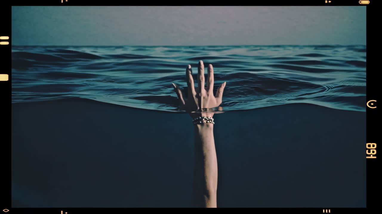 la mano que se extiende desde debajo del agua