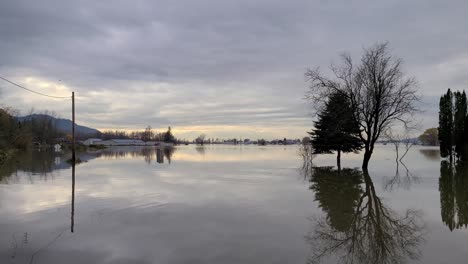 view from a boat of the flooding aftermath in abbotsford british colombia in canada