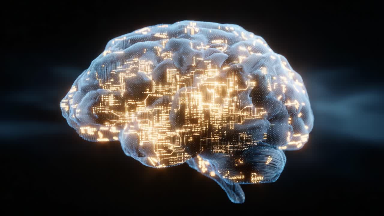 A Stunning Visualization of a Brain Made of Digital Mesh, Illuminated with Sparks, Symbolizing the Intersection of Technology and Neurodiversity in Modern Science