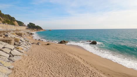 Beach,-De-San-Pol-De-Mar,-Maresme-Barcelona,-Spain-Mediterranean-Sea