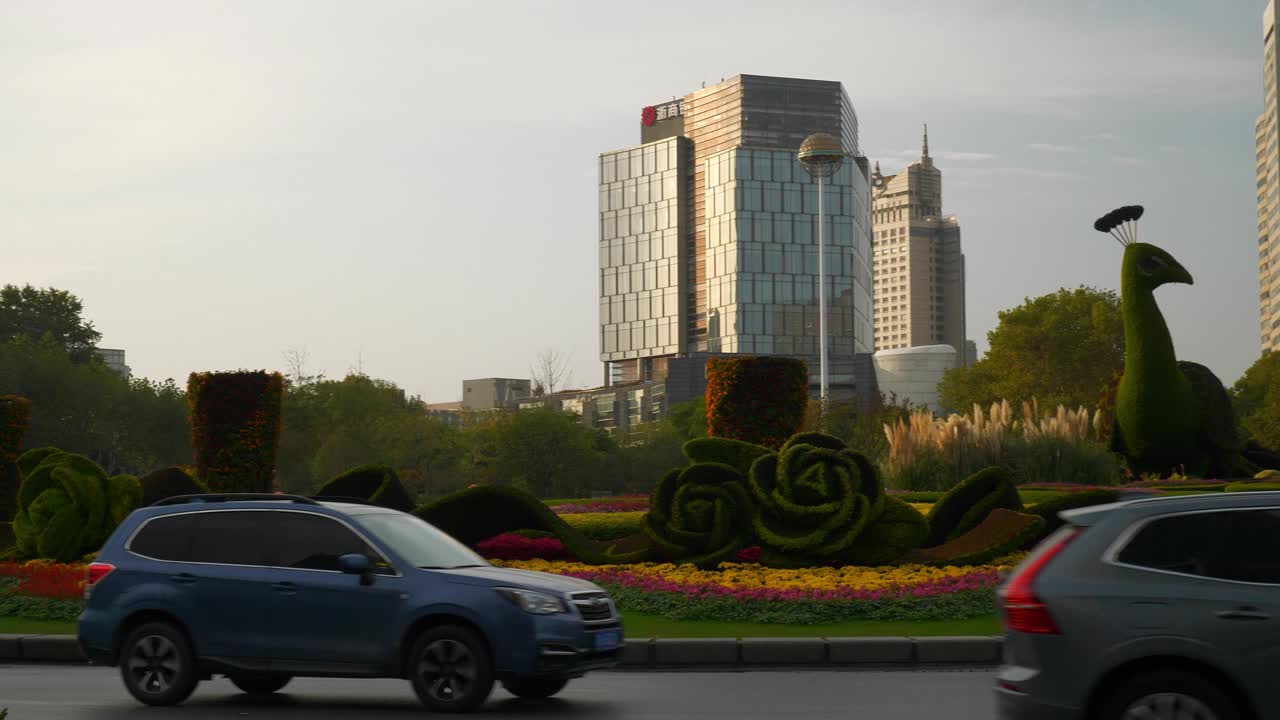 은 저녁 난징 시 교통 거리 서클 스어 느린 동작 파노라마 4k 중국