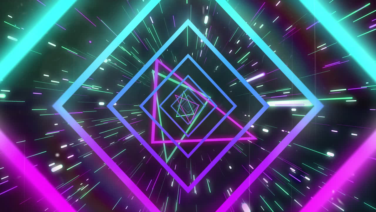 animación de formas de neón que se mueven sobre un fondo negro