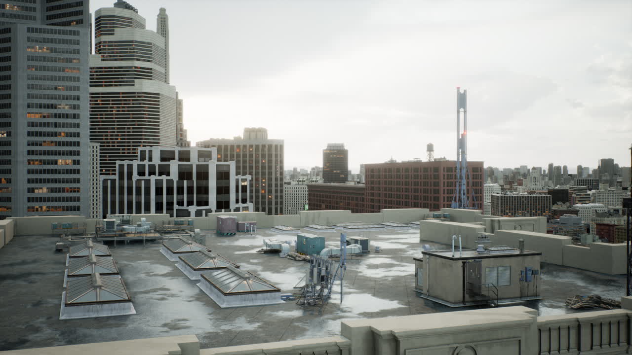 chimenea de inox en el techo plano de la ciudad