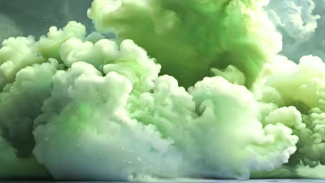 a large green cloud of smoke is billowing out of a volcano. the smoke is thick and dense, creating a sense of chaos and destruction. the image conveys a feeling of danger and unpredictability