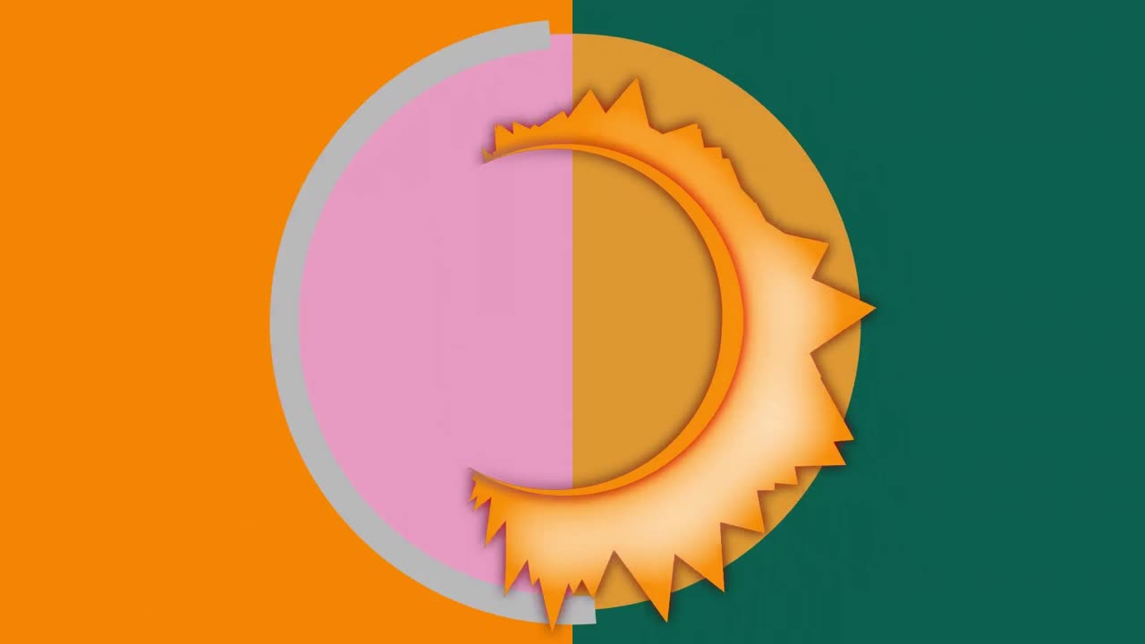 animación de un círculo de neón con rayos sobre fondo azul y verde