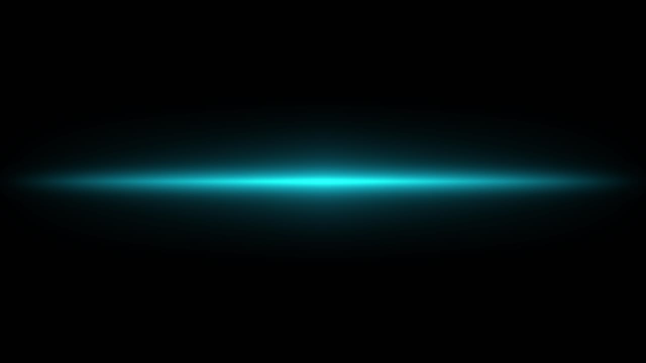 Bagliore di striscia luminosa al neon, animazione di raggio laser isolata su sfondo nero