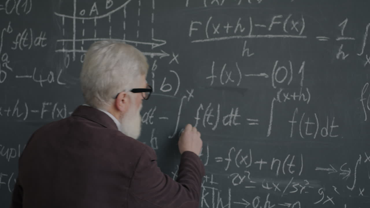 Teacher Writing Equations on a Chalkboard