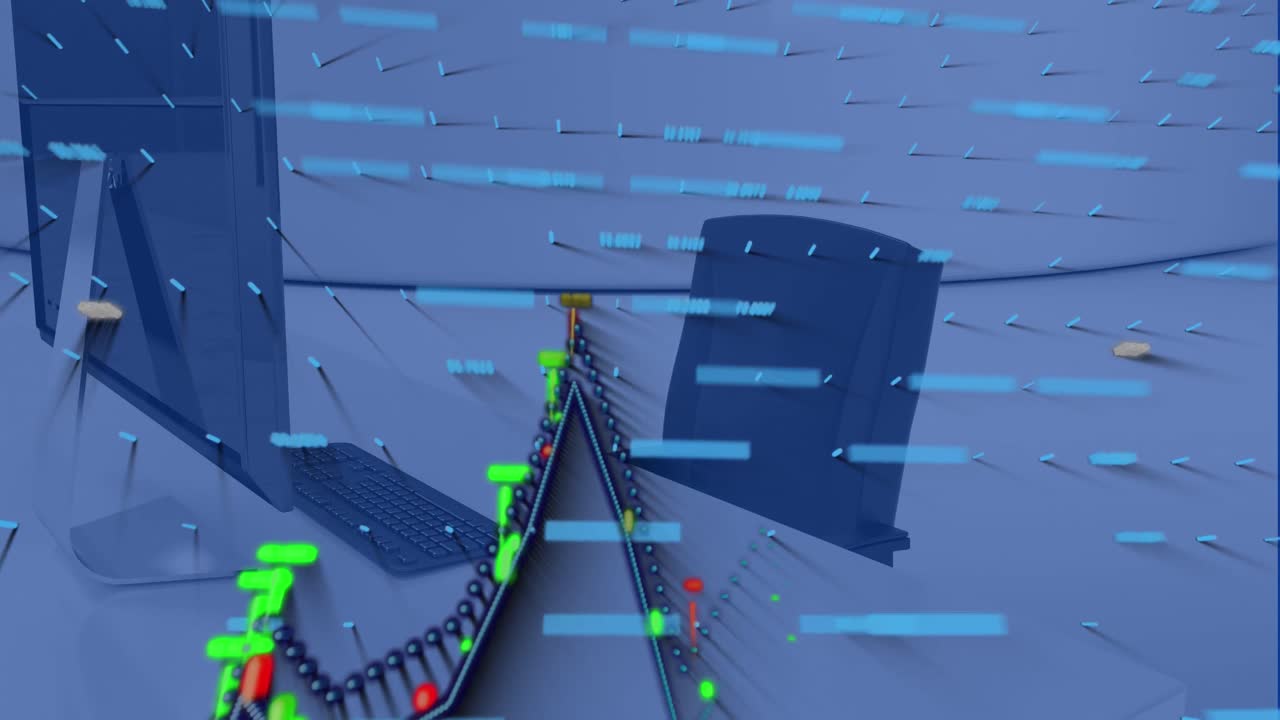 오피스 데스크에 대한 금융 데이터 처리의 애니메이션