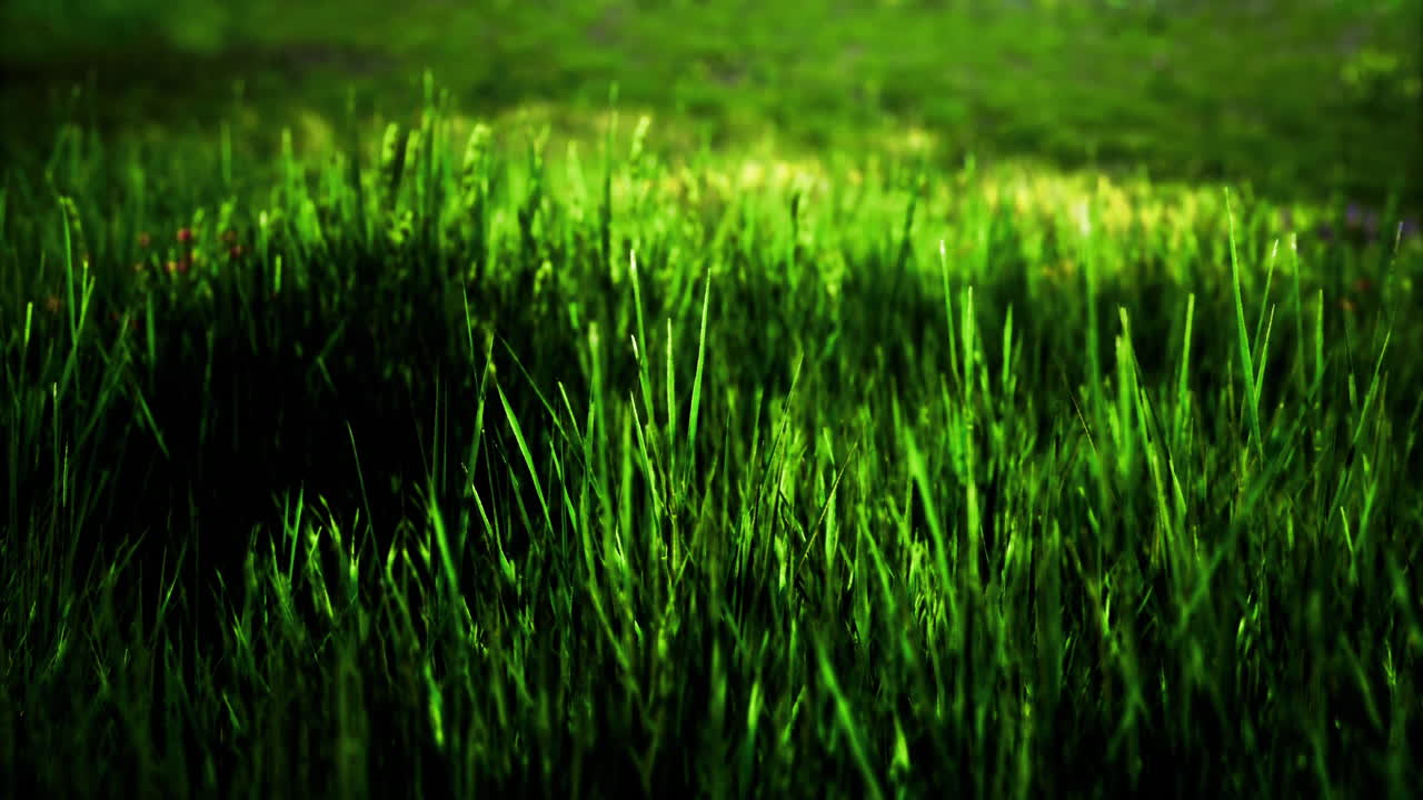 Lush green grass under bright sunlight creates a vibrant natural setting