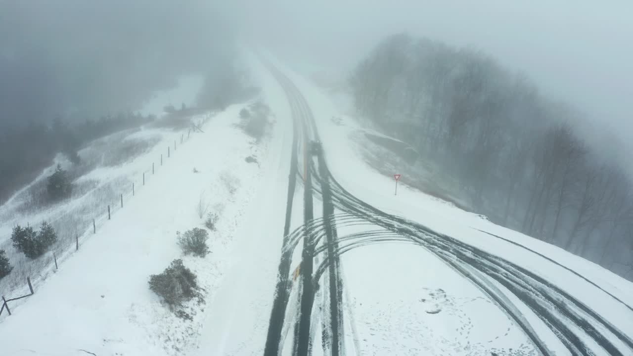 Blue Ridge Parkway road tracks snow covered heavy winter United States USA