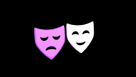 animación de máscaras tristes y felices moviéndose sobre un fondo negro