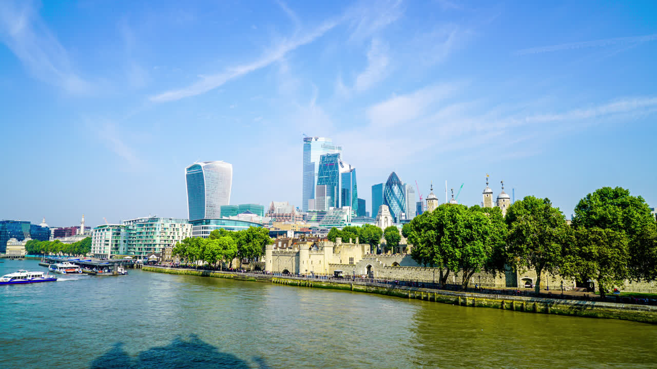 영국, 영국의 템스 강이 있는 타임랩스 런던 시티