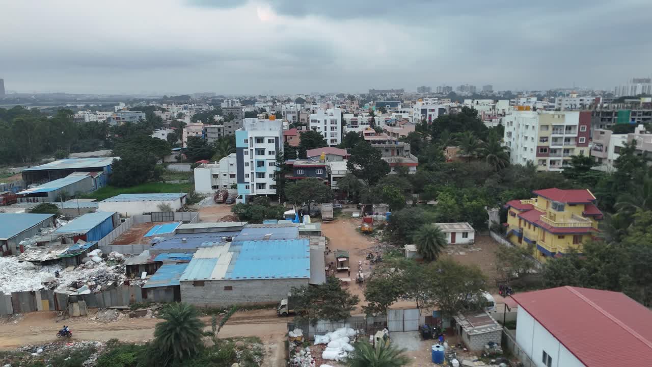 Top-down view of Bangalore streets lined with modern buildings