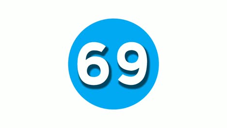 number 69 sixty nine sign symbol animation motion graphics on white circle blue background,4k cartoon video number for video elements