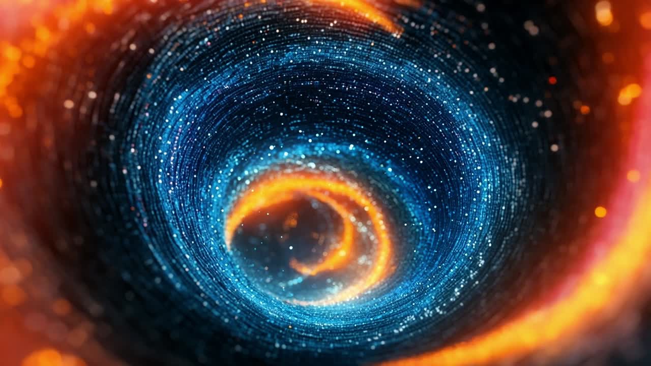 Colorful night galaxy swirl. A mesmerizing swirl of blue and orange light forms a galactic tunnel, evoking cosmic wonder and imagination.