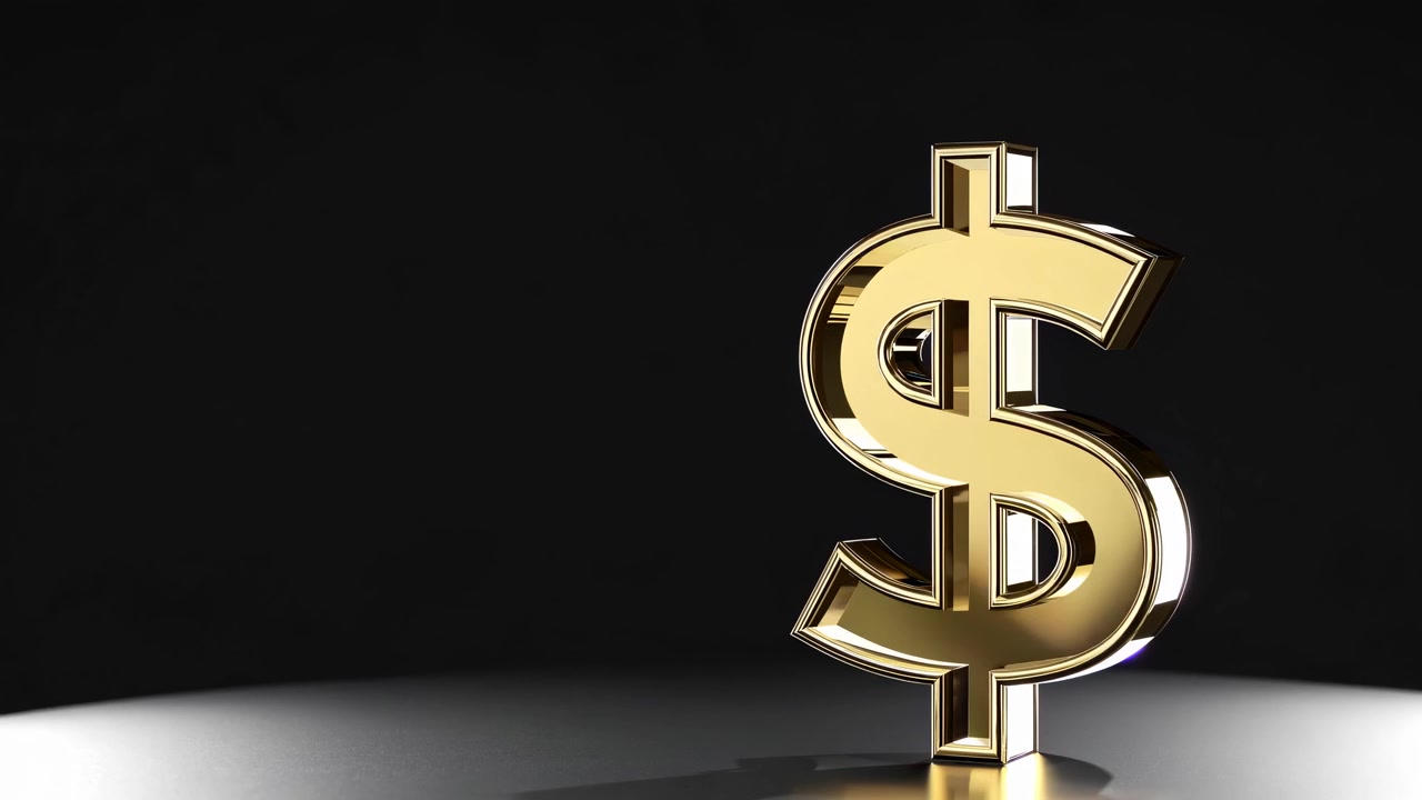 Golden Dollar Sign Symbol Shimmering on a Dark Background