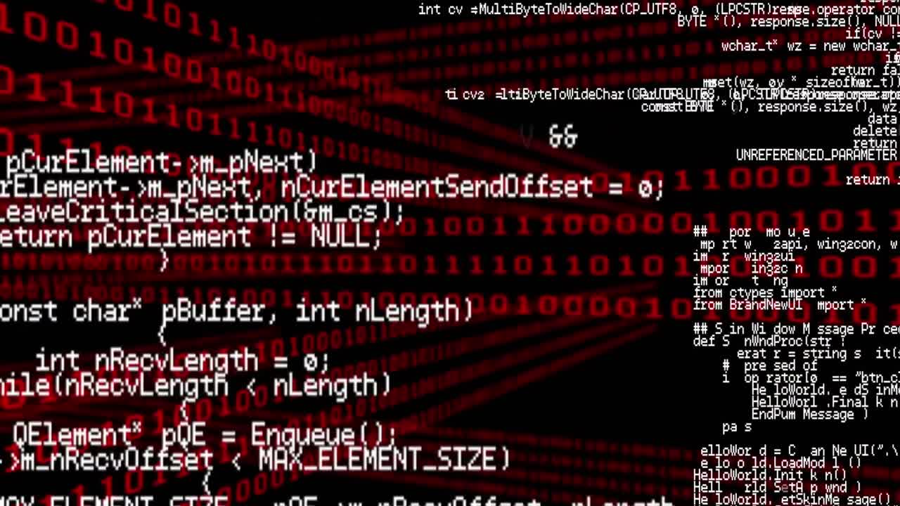 animatie van de verwerking van computercode op een zwarte en rode achtergrond