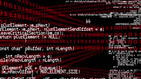 animation of computer code processing on black and red background