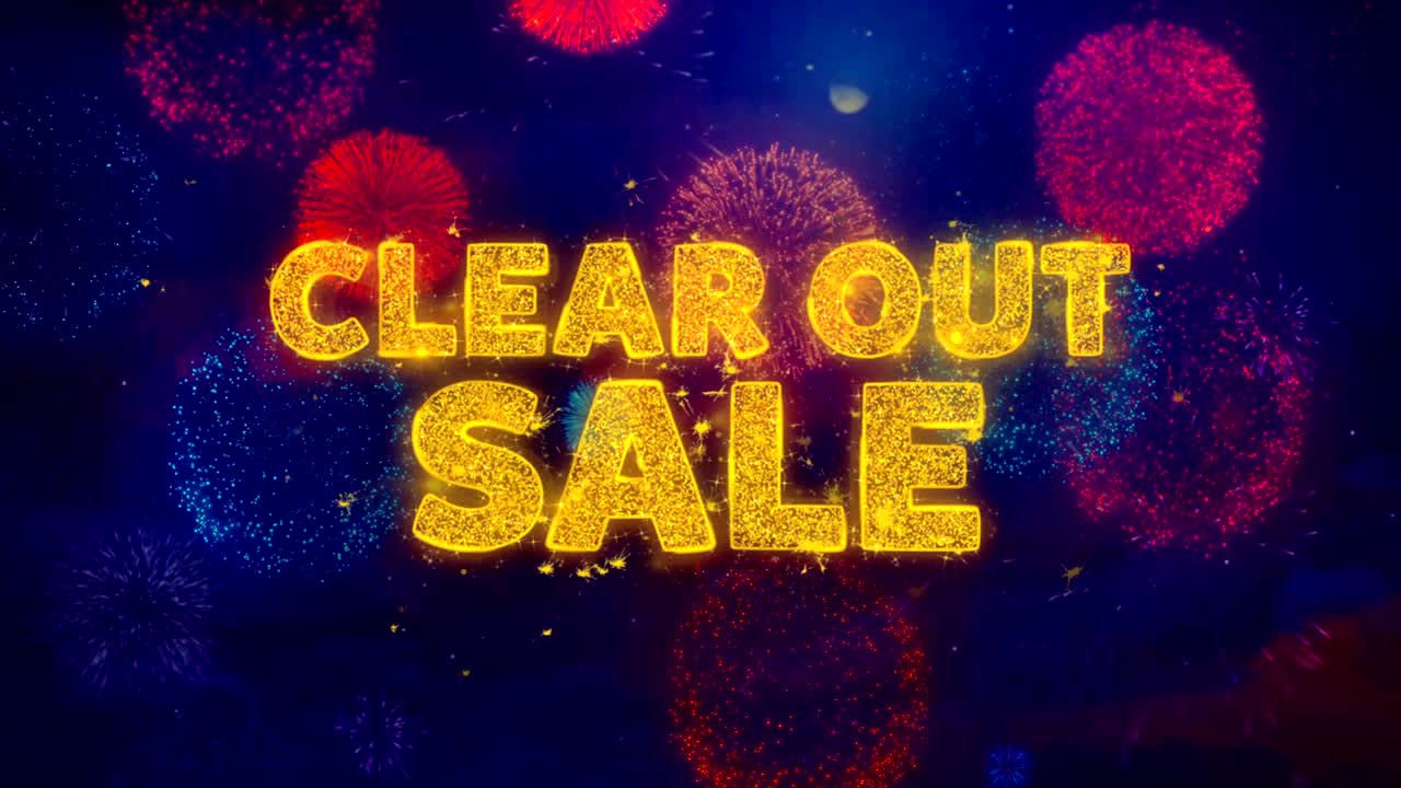 despeja el texto de venta en las coloridas partículas de explosión de fuegos artificiales.