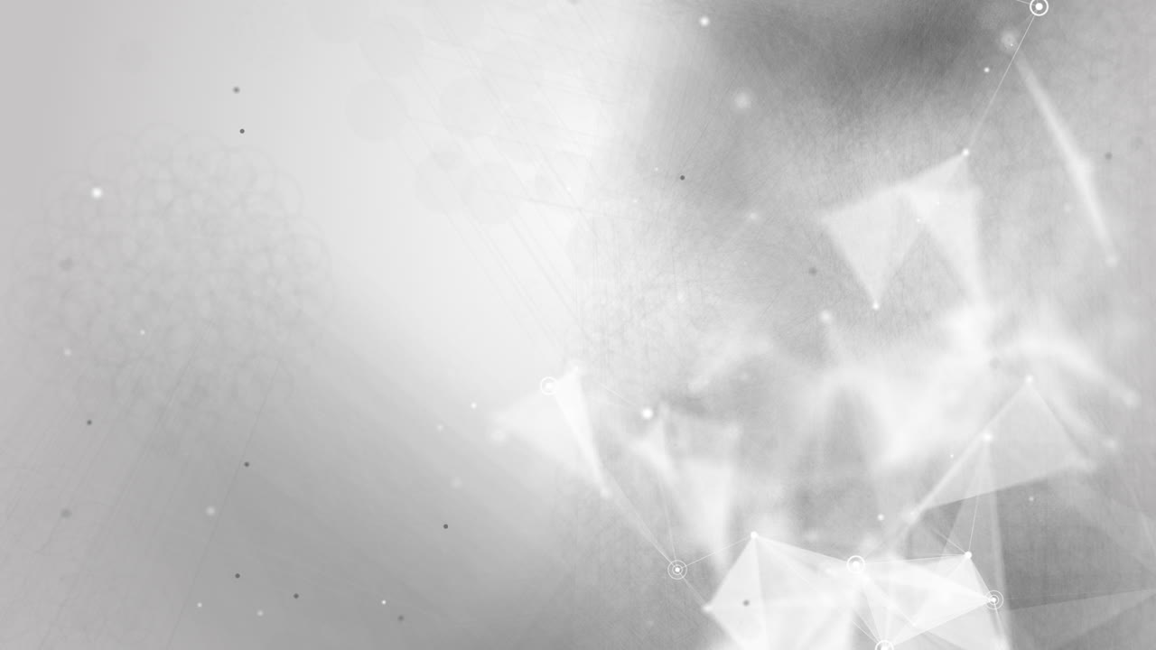 Gray abstract background with animated mesh and noise. White plexus lines, triangles and dots. Place for text. Looped motion graphics.