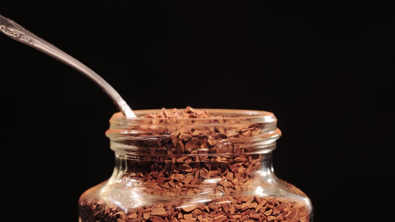 Closeup powdered coffee product, Instant coffee.