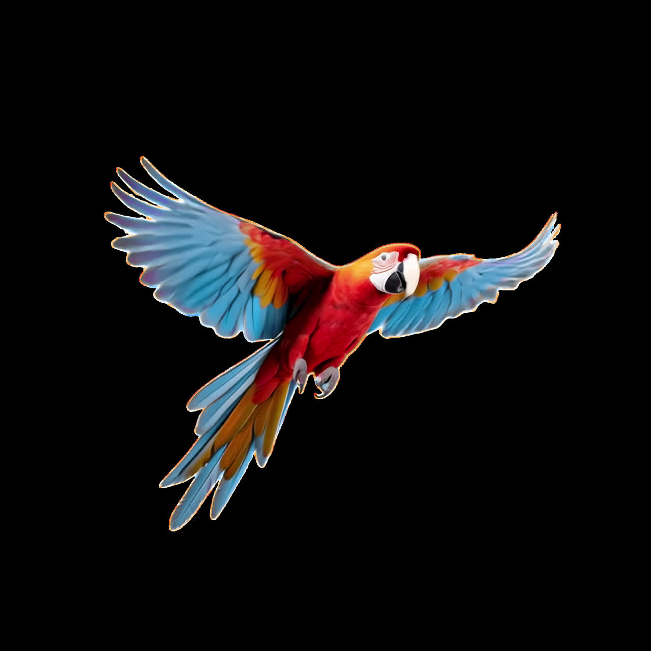 Colorful parrot flying gracefully animation isolated asset, transparent 4K video, alpha channel