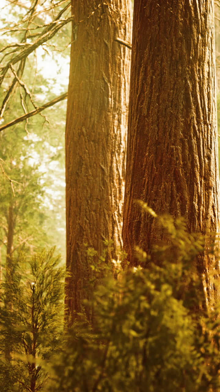 majestuosas sequoias en un bosque iluminado por el sol