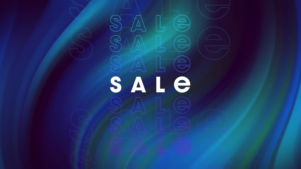 Animation of sale text over moving blue waves