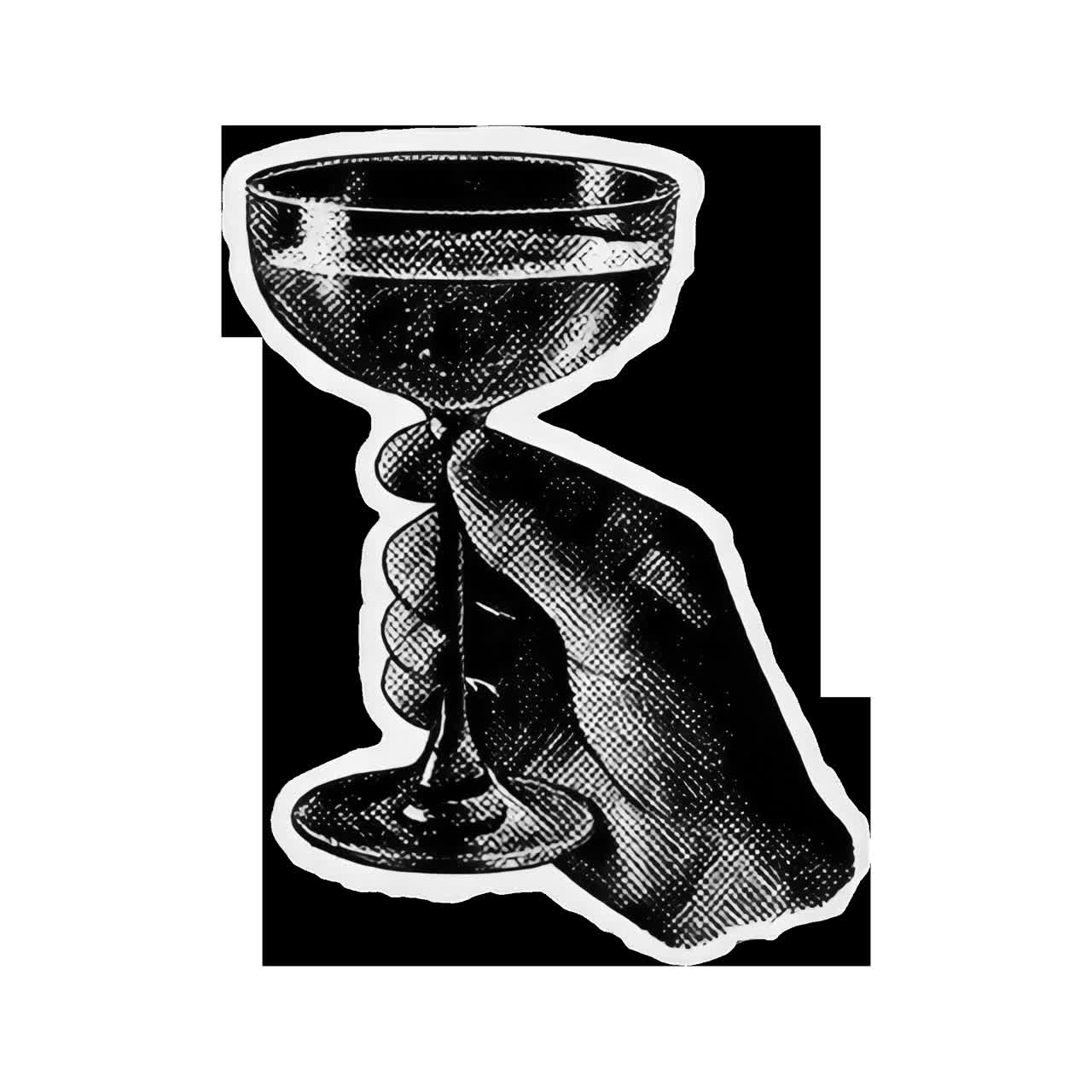 Vintage hand holding glass animation isolated asset, transparent 4K video, alpha channel, ProRes